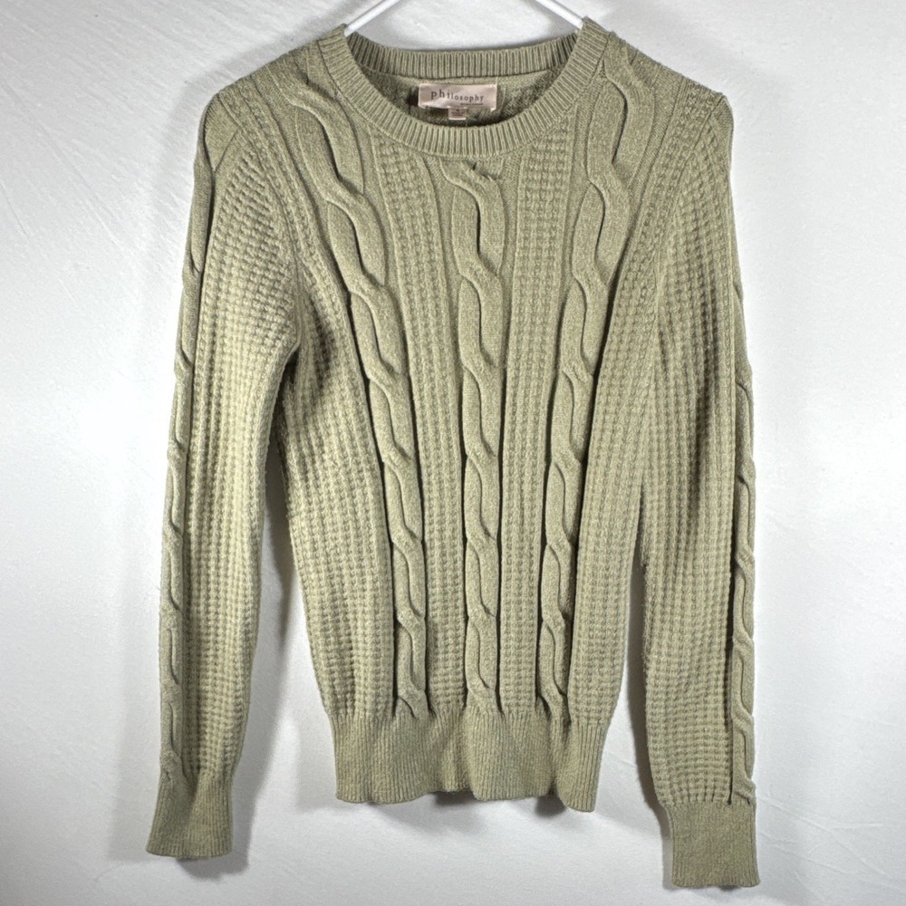 Philosophy Republic Clothing Women's Green Cable Knit Crew Neck Sweater S